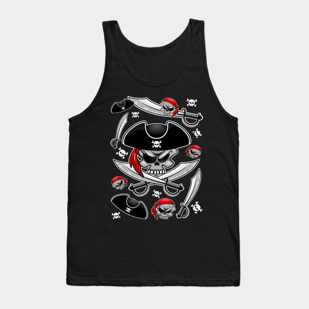 Skull Pirate Captain with Crossed Sabers Tank Top by BluedarkArt